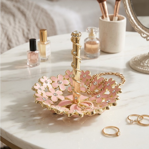 Floral Dish Ring Holder with Genuine Crystals - Picture 10 of 10